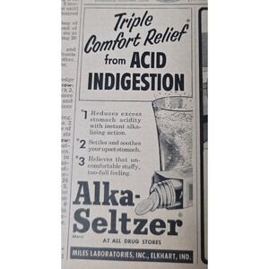 1939 + 1954 Alka Seltzer Advertisement Print Health Remedies Nostalgia